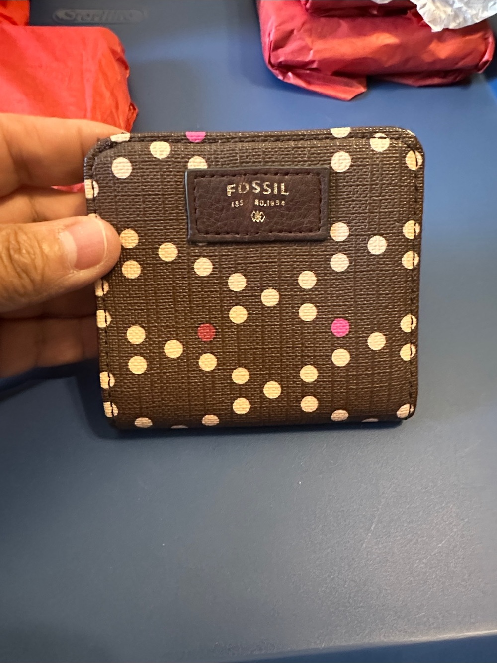 Fossil Brown Polka Dot Compact Card Holder